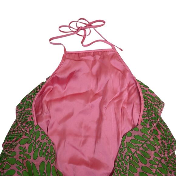 Trina Turk Womens Large Petal Print Plissé Ruffle Halter Top in Pink Dawn NEW - Picture 5 of 11